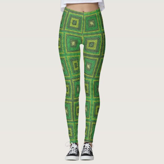 Groen Oma Vierkant Patroon Leggings (Voorkant)