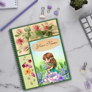 Groen omkaderd lentelandschap Schattig bloemengmee Notitieboek