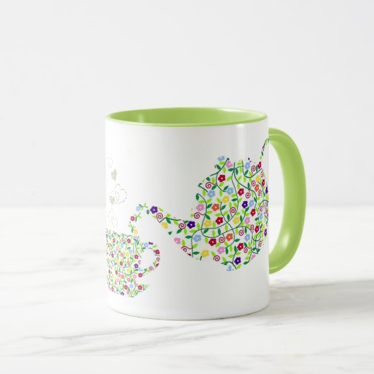Groen ontwerp van de mok van de Bloem Teapot (Voorkant rechts)
