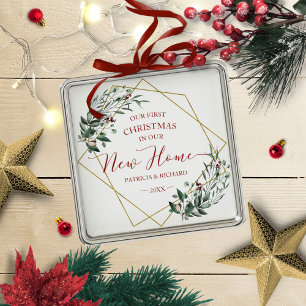 Groen Onze Eerste Kerstmis In Ons Nieuwe Huis Metalen Ornament