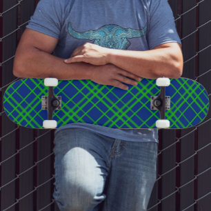 Groen op Blauw Tartan Plaid Patroon Design Skateboard