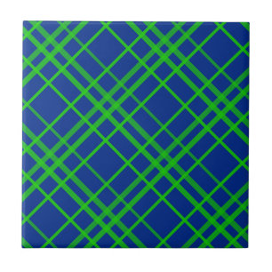 Groen op Blauw Tartan Plaid Patroon Design Tegeltje