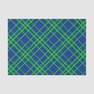 Groen op Blauw Tartan Plaid Patroon Design Tissuepapier