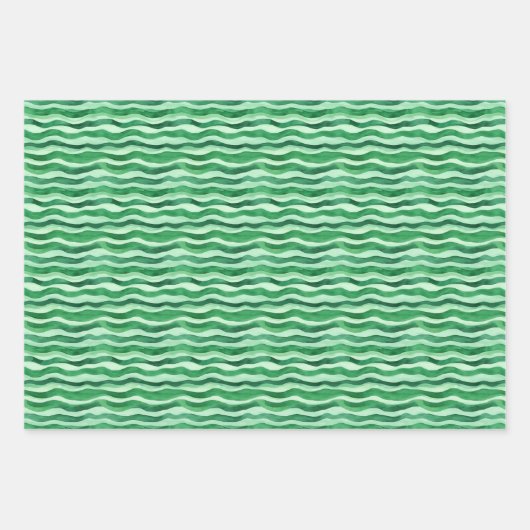 Groen op groene Waterverf Wavy Lines Inpakpapier Vel (Voorkant 2)
