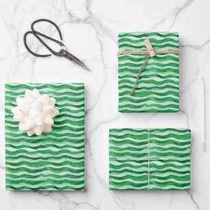 Groen op groene Waterverf Wavy Lines Inpakpapier Vel