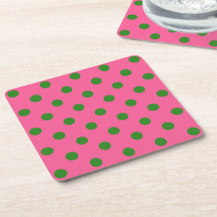 Groen op roze stippen Patroonontwerp Vierkante Kartonnen Onderzetter