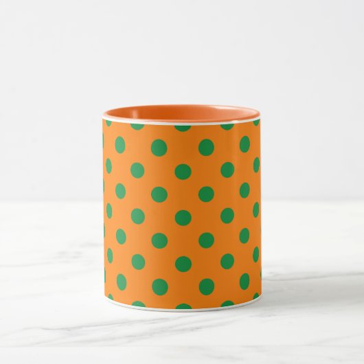 Groen op Sinaasappel Polka Dots Patroonontwerp Mok (Midden)