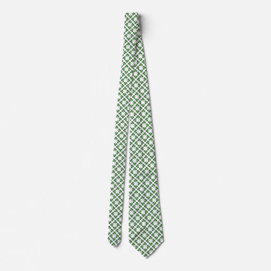 Groen op White Lucky Shamrock Clover Design Stropdas (Achterkant)