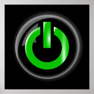 "Groen op" zwarte Power Button Poster