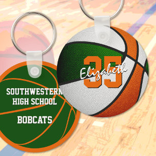 Groen oranje aangepaste speler naam basketbal sleutelhanger