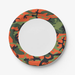 Groen Oranje bos Camouflage. Camo je Papieren Bordje