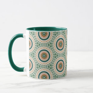 Groen Oranje En Blauw Boho Chic Cirkelpatroon Mok