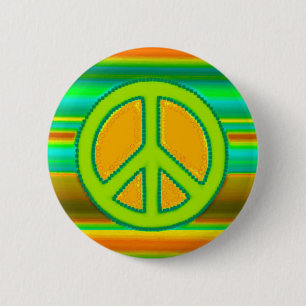 Groen Oranje Fractal & Peace Sign Ronde Button 5,7 Cm