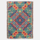 Groen Oranje Geel Blauw Abstract Tropisch Patroon Deken (Voorkant Verticaal)