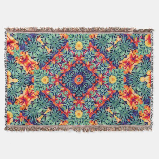 Groen Oranje Geel Blauw Abstract Tropisch Patroon Deken (Voorkant)