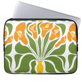 Groen & Oranje Modern Abstract Bloemmotief Laptop Sleeve