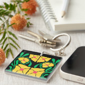 Groen & Oranje Modern Abstract Bloemmotief Sleutelhanger (Voorkant Rechts)