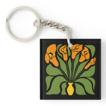 Groen & Oranje Modern Abstract Bloemmotief