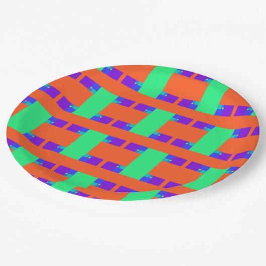 groen oranje paars abstract kunstpatroon papieren bordje (Gekanteld)