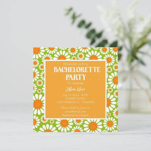 Groen Oranje Retro Daisy Bachelorette Itinerary Kaart (Staand voorkant)