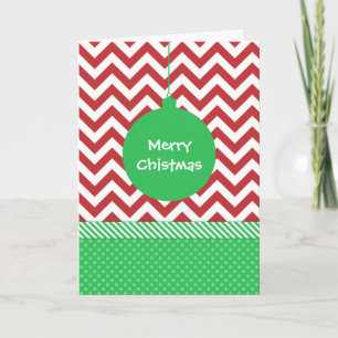 Groen Ornament op Rode en Witte Chevron Feestdagen Kaart