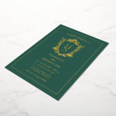 Groen Oud Geld  Crest Wedding Folie Uitnodiging (Gedraaid)