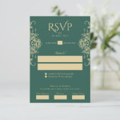 Groen Oud Geld  Crest Wedding RSVP Kaartje (Staand voorkant)