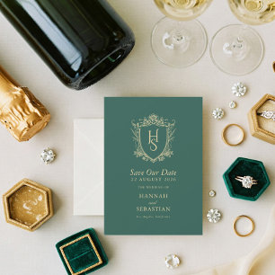 Groen Oud Geld Crest Wedding Save The Date