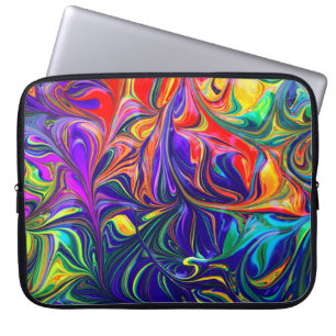 Groen paars en oranje abstract schilderij laptop sleeve