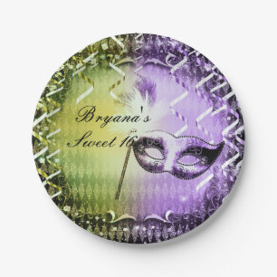Groen & Paars Masquerade Masker Mardi Gras Feest Papieren Bordje