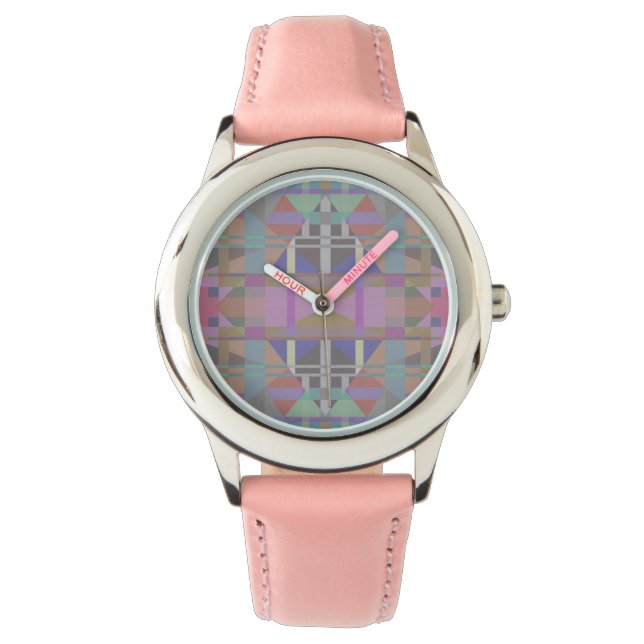 Groen Paars roze geometrisch Horloge (Voorkant)