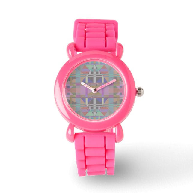 Groen Paars roze geometrisch Horloge (Voorkant)