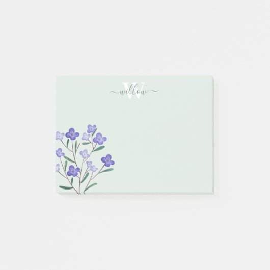 Groen Paars Waterverf Blossom Monogram Post-it® Notes (Voorkant)