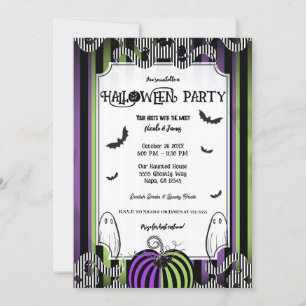 Groen Paars & Zwart Wit Strepen Halloween Feest Kaart