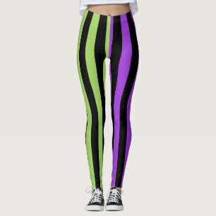 Groen Paars & Zwarte Halloween Streep Leggings
