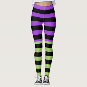 Groen Paars & Zwarte Halloween Streep Leggings
