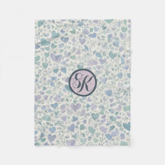 Groen Paarse Blauwe Liefde Harten Fleece Deken (Voorkant)