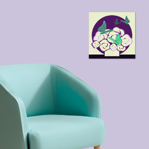 Groen Paarse Bloem Boeket & Vlinders Vierkant Poster