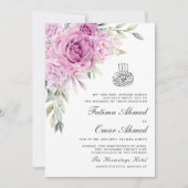 Groen Paarse Bloemen QR Code Moslim Bruiloft Kaart (Voorkant)