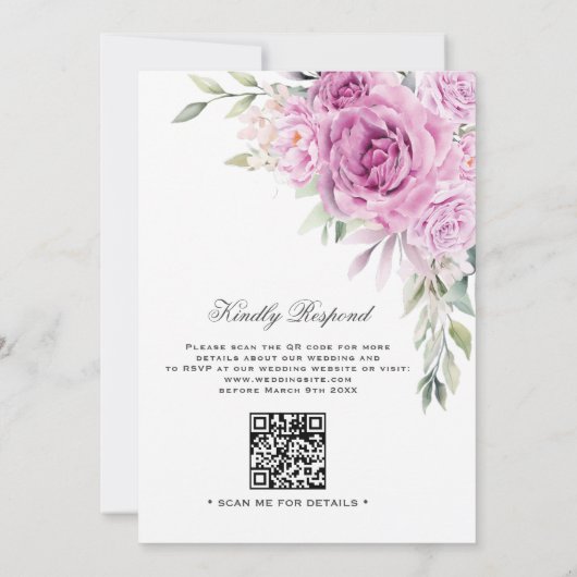 Groen Paarse Bloemen QR Code Moslim Bruiloft Kaart (Achterkant)