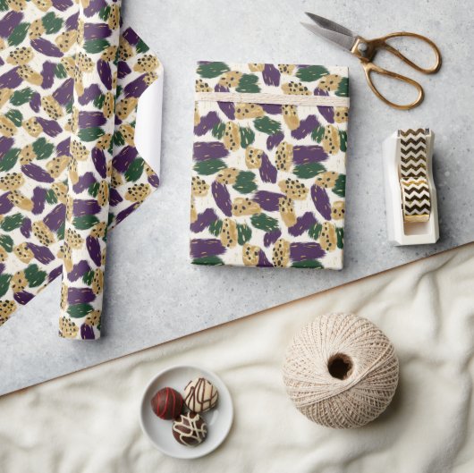 Groen Paarse gouden penseelstreken Patroon Cadeaupapier (Crafts)