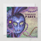Groen Paarse Masquerade Party Kaart (Voorkant)