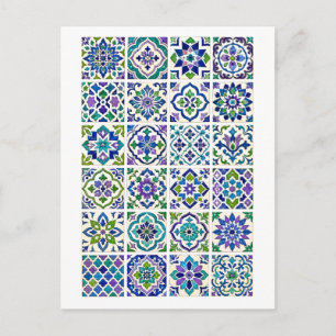 Groen & Paarse Mozaïekillustratie van Marokkaanse Briefkaart