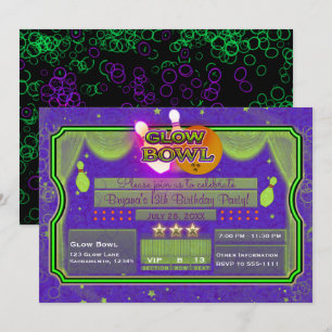 Groen & Paarse Neon Kleur GLOW BOWL Verjaardagsfee Kaart