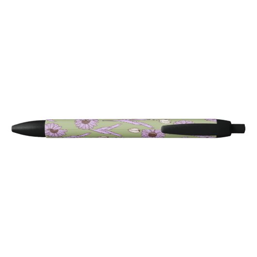 Groen Paarse Retro Y2K Funky Hippie Bloempatroon Zwarte Inkt Pen (Achterkant)