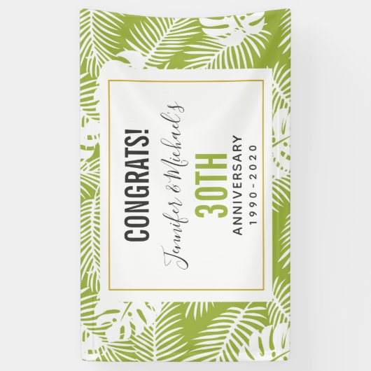 Groen palm laat Oerwoud Patroon Jubileum Spandoek (Verticaal)