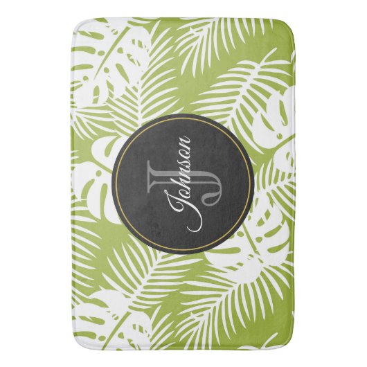 Groen palm leves regenwoud Monogram Badmat (Voorkant Verticaal)