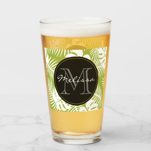 Groen palm leves regenwoud Monogram Glas (Voorkant gevuld)