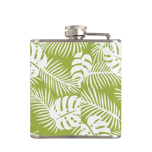 Groen palm leves regenwoud Monogram Heupfles (Achterkant)