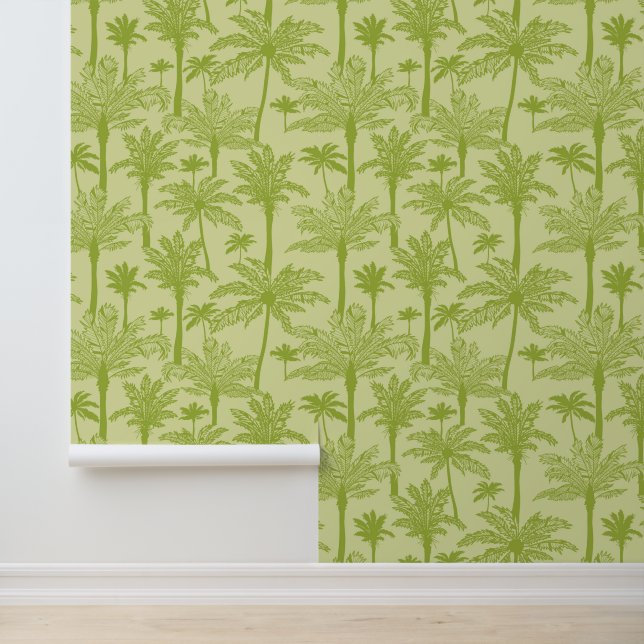 Groen palm Trees Pattern Behang (Applicatie)